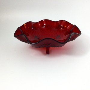 Vintage Fenton Ruby Red Glass Candy Dish Three Footed Hopnail 7"